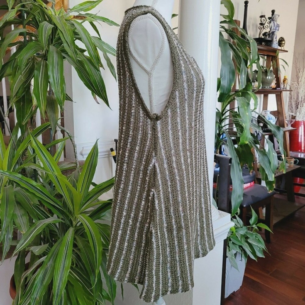 Cottage Core Pullover Knit Vest Tunic Striped BOHO One Size Sm-Lg Olive Green - Picture 5 of 10